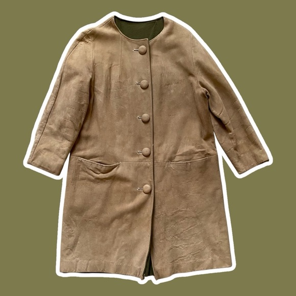 VTG ~ 1960s ~ Tan Leather Car Coat ~ Wool Lining ~ Classic ~ Midi ~ Size Medium - Picture 1 of 5